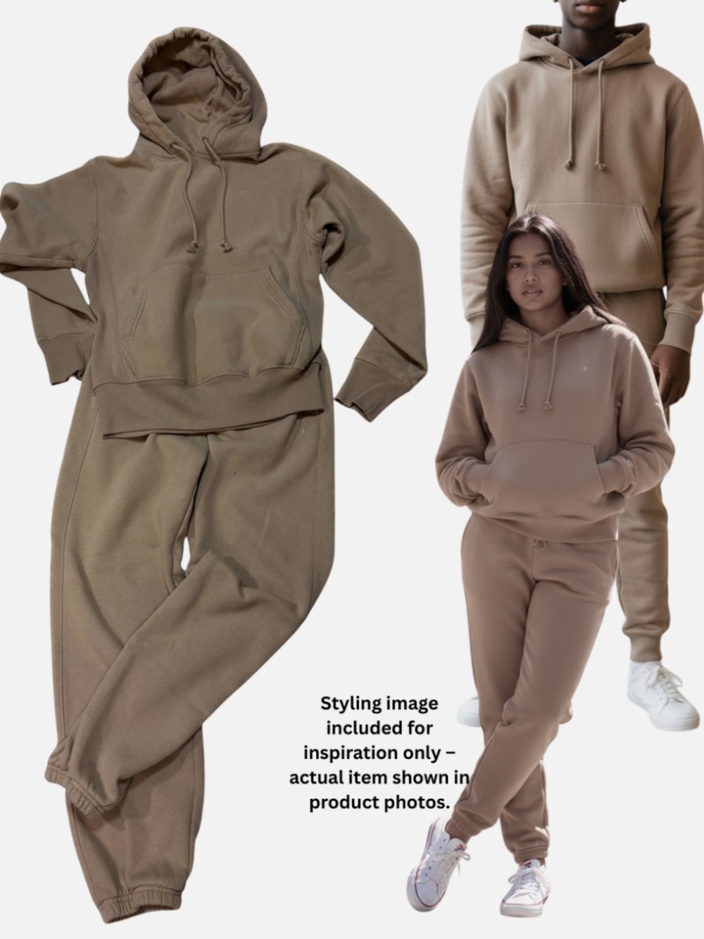 Champion Reverse Weave Hoodie Joggers Set Sweatsuit Beige Tan Sm Unisex